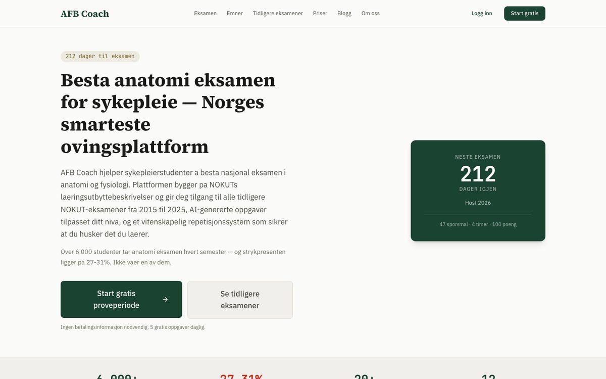 Skärmdump av AFB Eksamen